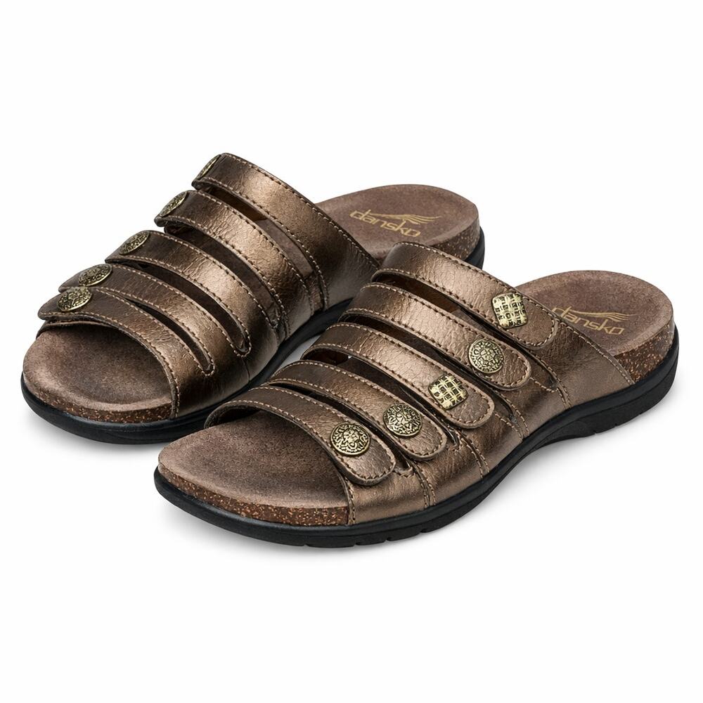 Dansko Bronze Leather Multi-Strap Sandals w/ Metal Buttons Size EU 42 US Sz 10.5
